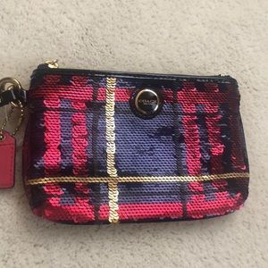 Authentic Coach Mini Wristlet - sequin plaid